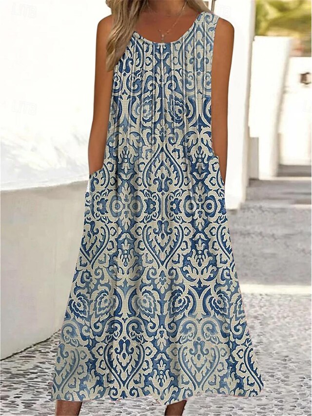 Floral Tribal Sleeveless Halter Neck Dress main image 1
