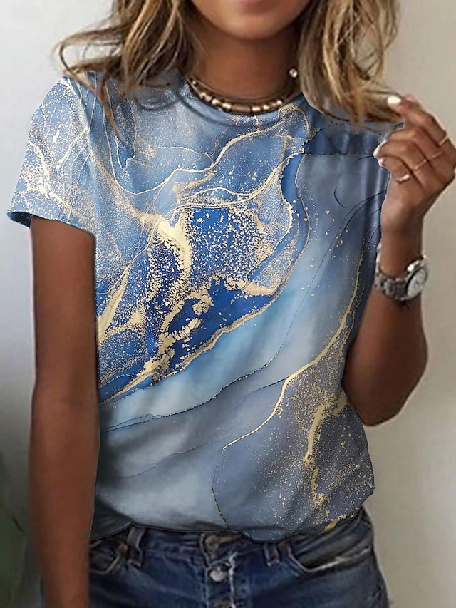 Women's T Shirt Tie Dye Fashion Short Sleeve Round Neck Regular Tops Daily Weekend Print Yellow Red Navy Blue Blue Green Summer 7