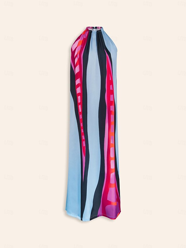 Strapless Color Block Printed Maxi Holiday Dress
