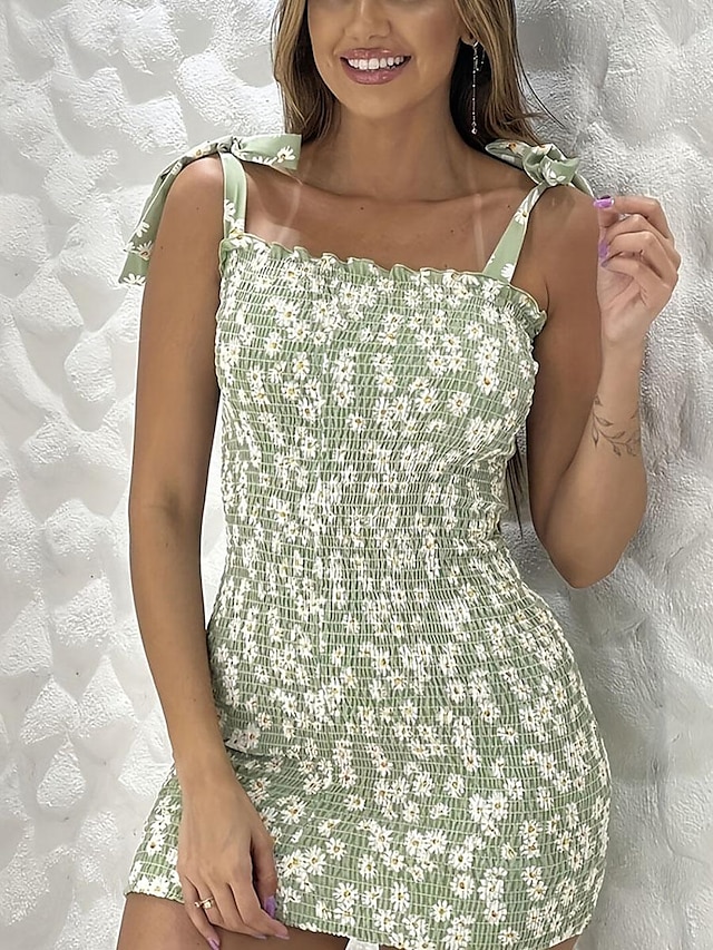  Dámské Úpletové šaty Květinový Volná záda Tisk Bez ramínek Mini šaty Cikánský Denní Léto