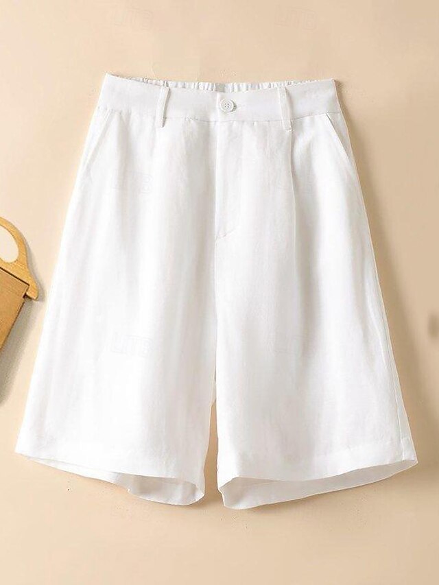  Damen Shorts Kurze Hosen Casual Kurz Glatt Seitentaschen Atmungsaktivität Komfortabel Unelastisch Wochenende Schwarz Weiß Khaki Sommer Regular Fit