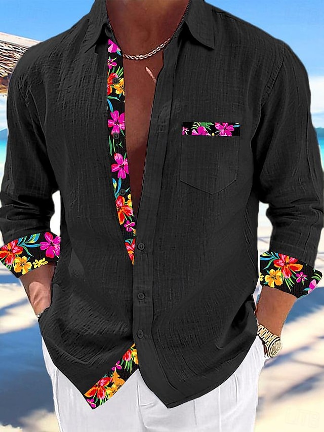 Per uomo Camicia camicia di lino Camicia estiva Abbigliamento mare Camicia con bottoni Liscio Da mare Curise Nero Bianco Rosa Blu Manica lunga Colletto Primavera estate Abbigliamento