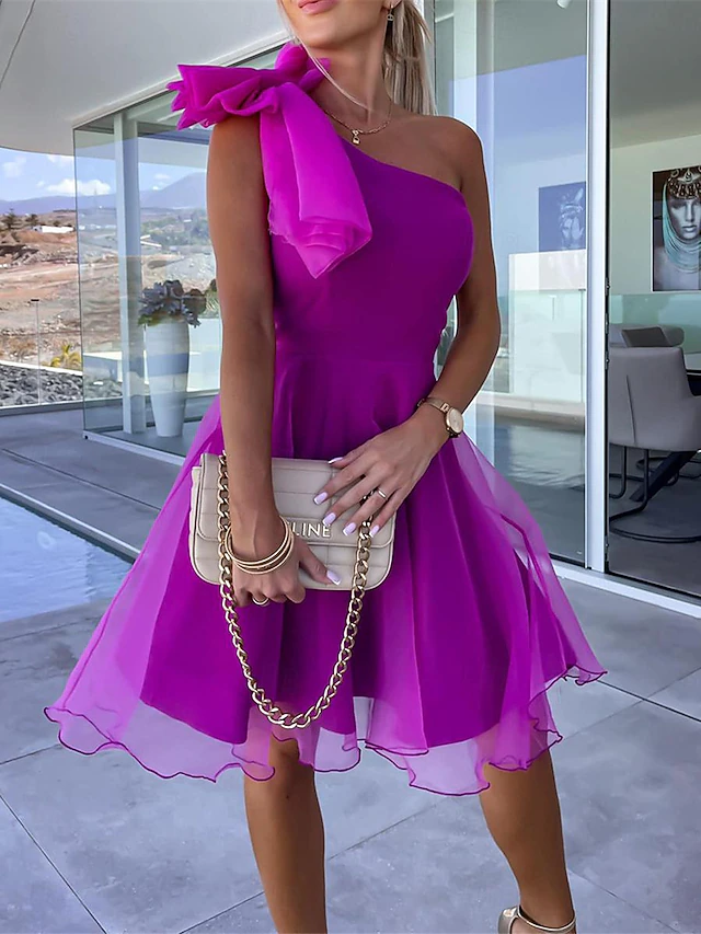 Women's Mini Dress Casual Dress Cocktail Dress Wedding Guest Dress Chiffon Dress Streetwear Casual Vacation Street Holiday Regular Fit Sleeveless One Shoulder Black Red Purple Green Summer2