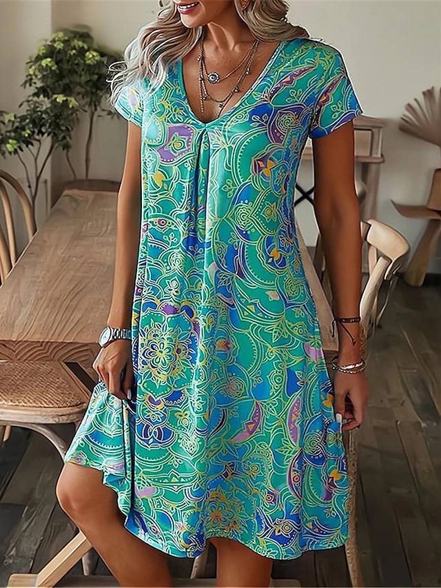 Women's Mini Dress Petite Dress Casual Dress Summer Dress Boho Dress Stylish Casual Vacation Daily Date Regular Fit Floral Short Sleeve V Neck Black White Royal Blue Green Summer 5