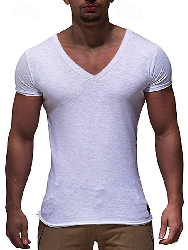 Men's T Shirt Tee Short Sleeve V Neck Spring & Summer Plain Streetwear Sportswear Work Fitness Gym Black White Red Top Tee for Men 13