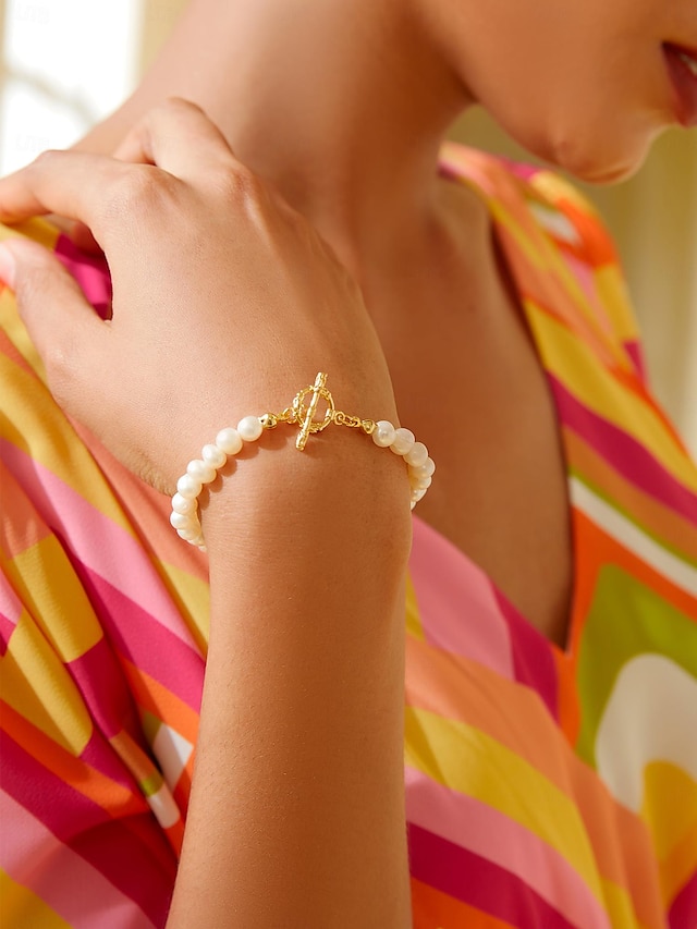  Women's Chain Bracelet Gold Brass Pearl Elegant Fashion