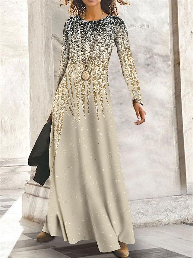  Damen Maxi Kleid Winter Kleid Shift Kleid A-Linien Kleid Mode Modern Reif Outdoor Täglich Date Reguläre Passform Ombre Langarm Rundhalsausschnitt Gelb Blau Lila Khaki Herbst Winter