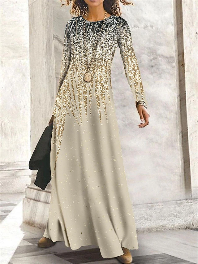 Women's Maxi Dress Vintage Bohemian A Line Dress Crew Neck Long Sleeve Casual Winter Dress Shift Dress Fashion Modern Mature Outdoor Daily Date Regular Fit Ombre Yellow Blue Purple Khaki Fall Winter 7