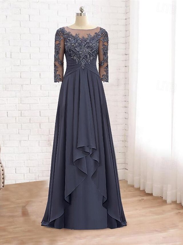 TS A-Line Mother of the Bride Dress Elegant V Neck Floor Length Chiffon ...