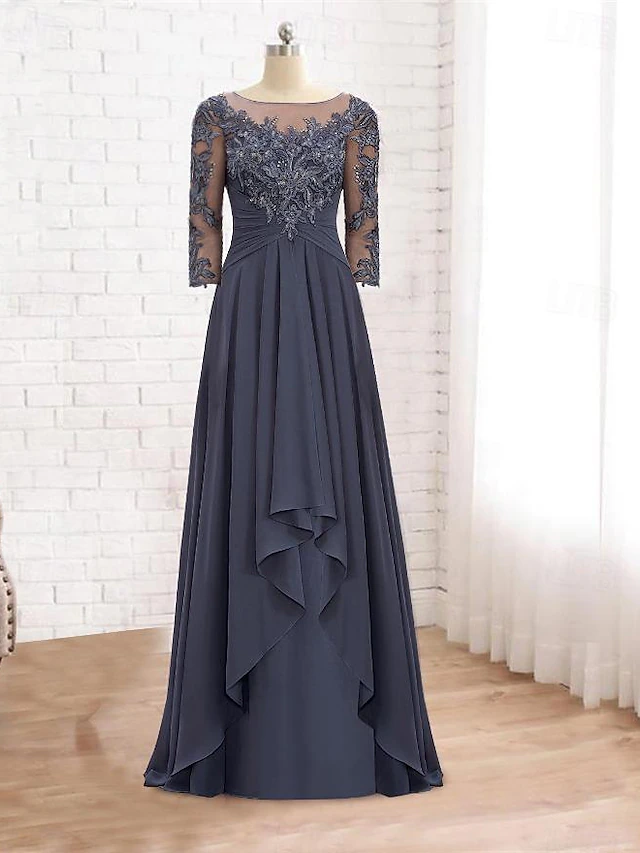 TS A-Line Mother of the Bride Dress Elegant V Neck Floor Length Chiffon ...