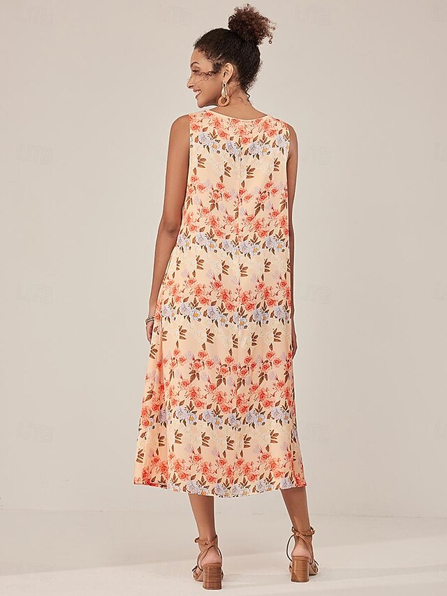 Vestiti Donna Maxi Lunghi Abito Senza Maniche Boho Stampa Paesaggio Di Città Di Mare Vestito Casuale Spiaggia Festa Abiti Eleganti Swing Leggeri Estivi - 8
