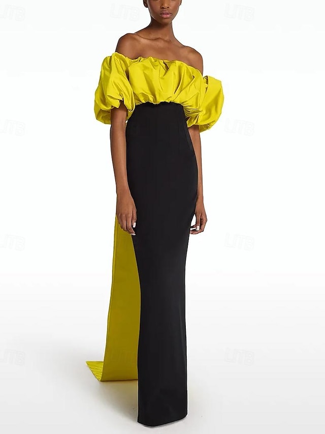  Sheath Evening Gown Elegant Dress Formal Sweep / Brush Train Sleeveless Jewel Neck Stretch Crepe with Bow(s) 2025