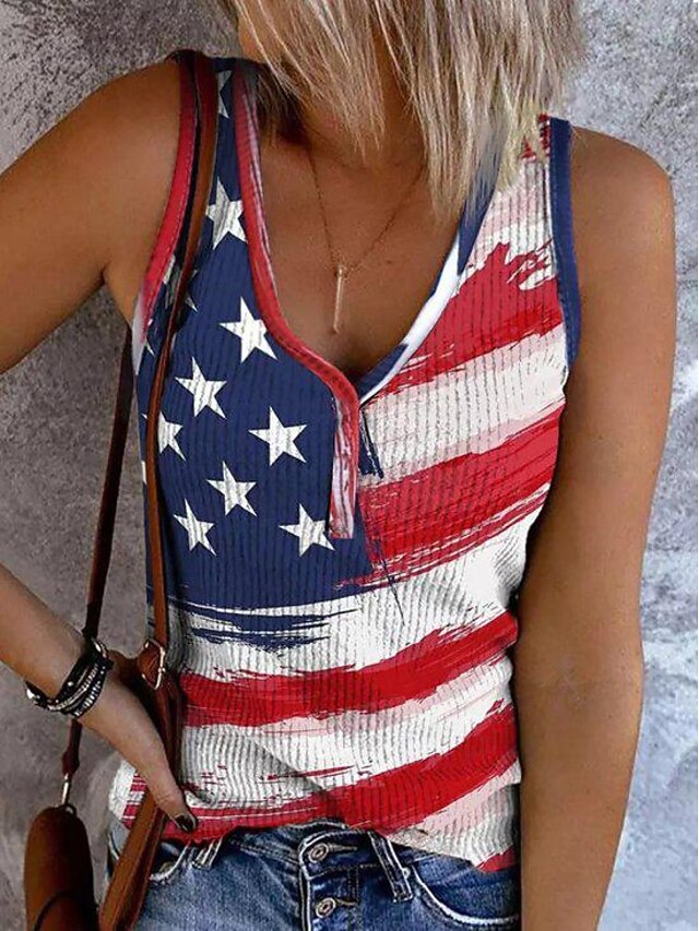 Women's Patriotic Camisole Tank Top Flag Sleeveless Sleeveless V Neck Daily Red Summer4