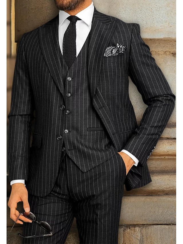 Black Dark Navy Men's Wedding Suits Solid Colored 3 Piece Party Dress ...