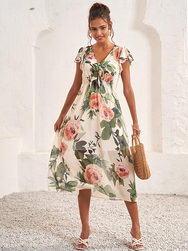 EMERY ROSE Women's Floral Mid-Length Casual Dress, Fashionable For Summer | ChicGrl