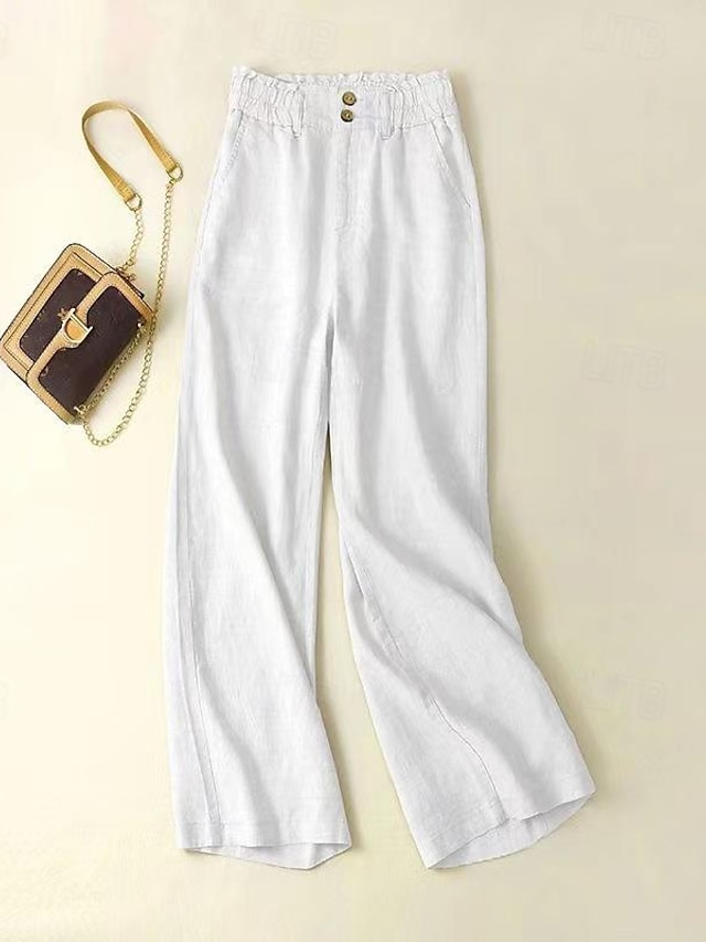  Women's Cotton Linen Pants Pants Trousers Fashion Long Plain Side Pockets Breathability Comfortable Inelastic Casual Daily Black White Beige Spring & Summer Regular Fit