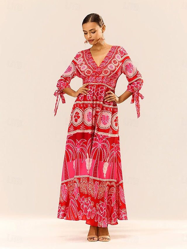 V Neck Women Bohemian Maxi Dress