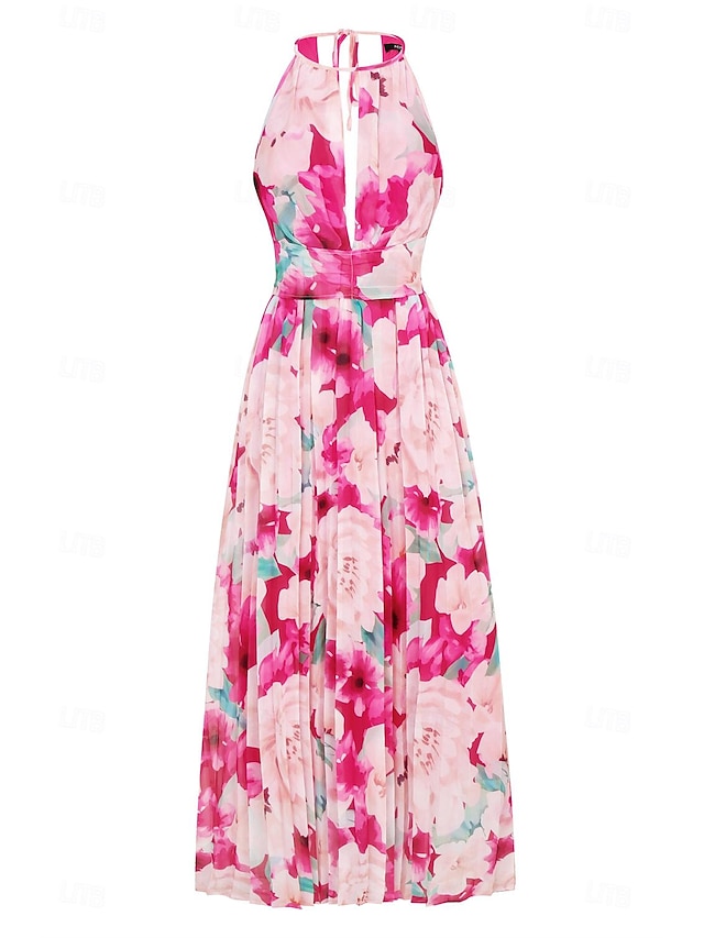 Strapless Pleated Maxi Dress with Floral Print - White main image 1
