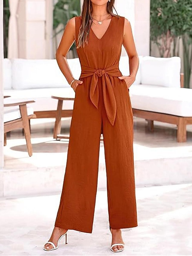 YGJKLIS Women's Sleeveless V-Neck Long Jumpsuit - Flowy Casual Romper For Business Or Formal Wear
