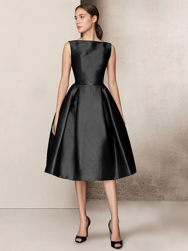 A-Line Wedding Guest Dresses Elegant Dress Homecoming Summer Tea Length Sleeveless V Neck Pocket Satin with Bow(s)4