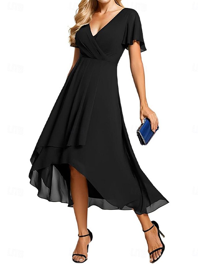 Women's Chiffon Dress Midi Dress Chiffon Ruffle Wedding Guest Cocktail ...