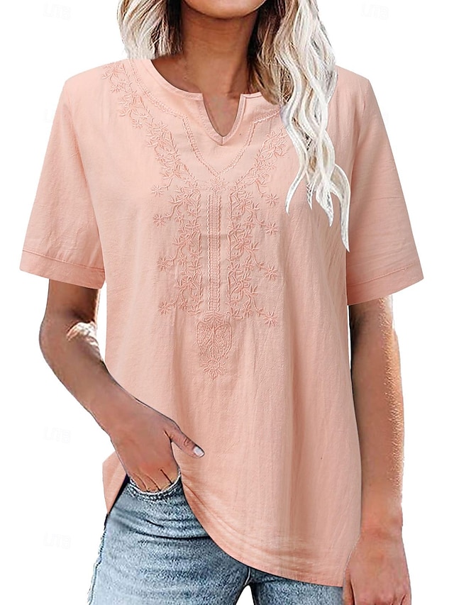 Womens Cotton Linen Shirt UK Sale Ladies Roll Up Long Sleeve T