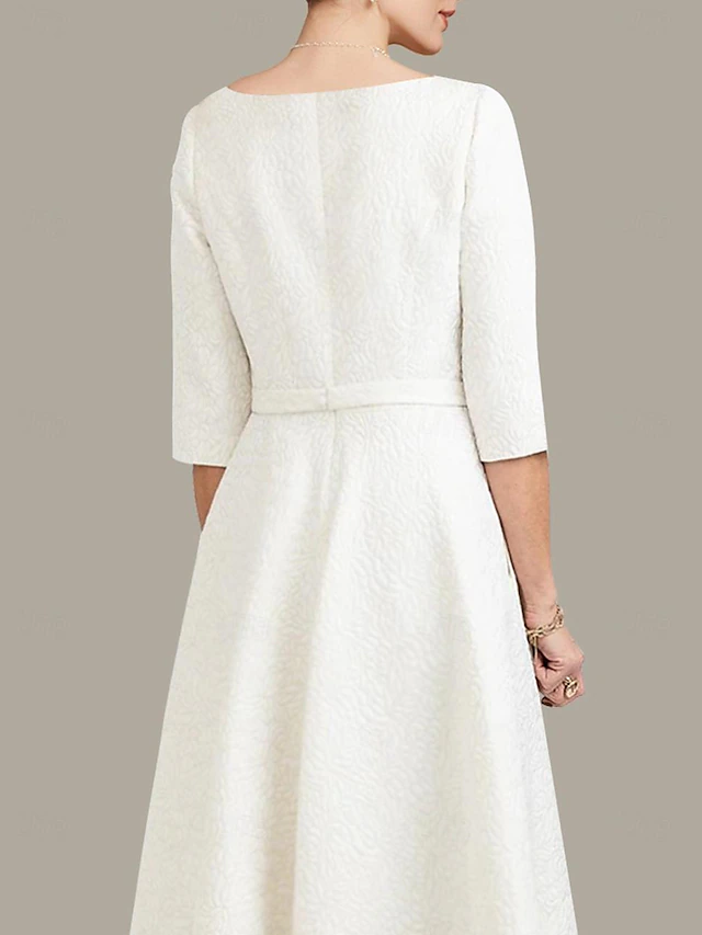 A-linje mor til bruden kjole bryllupsgjest elegant høy-lav V-hals ...