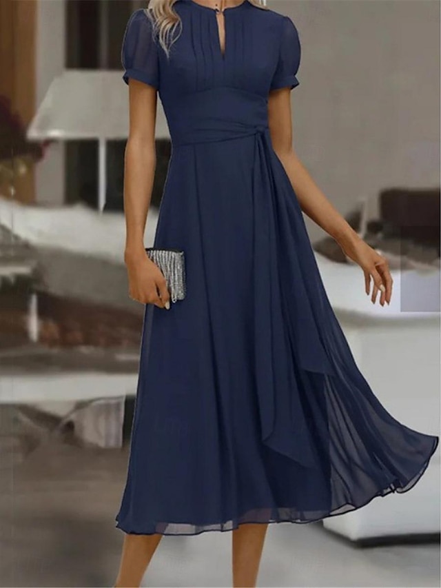  Női Maxiruha Koktélruha Esküvői vendég ruha Sifon ruhák Sima ruha Elegáns Előírásos Esküvői vendég Koktélparty Normál Rövid ujjú V-alakú Medence Nyár