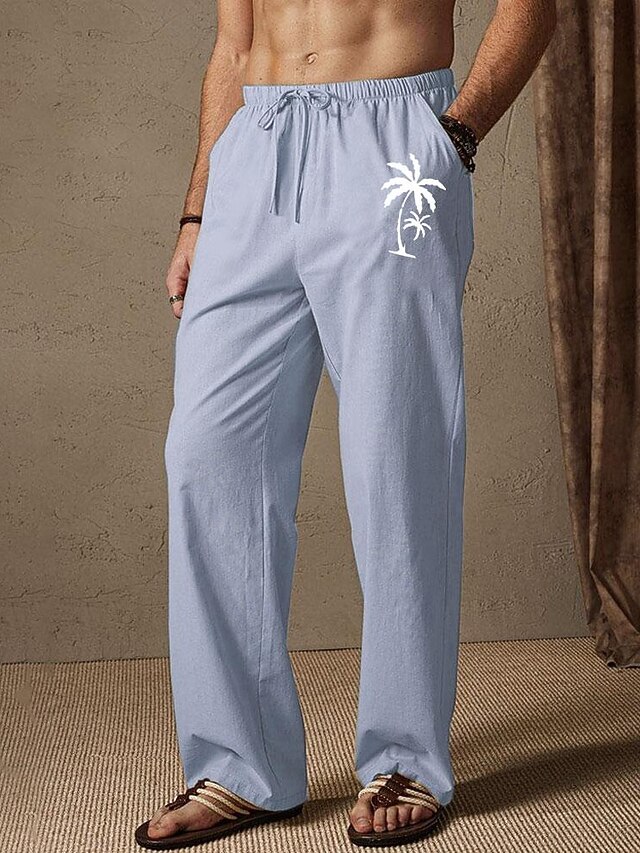 Men's Summer Pants Elastic Waist Tree Coconut Tree Comfort Full Length ...