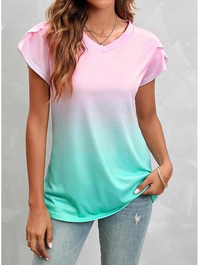 Women's T shirt Tee Print Daily Weekend Fashion Short Sleeve V Neck ...