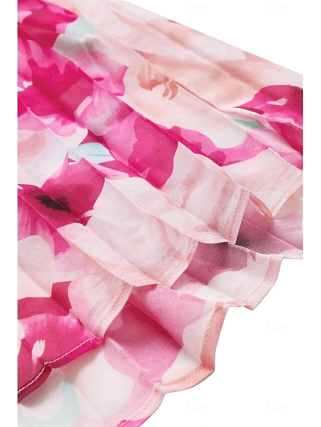 Pink Floral Pleated Halter Neck Maxi Dress main image 1