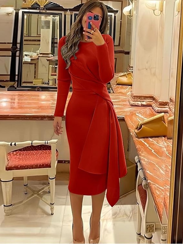  Abiti da cocktail scivolati per matrimoni in spiaggia abito elegante formale autunno lunghezza ginocchio manica lunga scollo gioiello tessuto elasticizzato con pieghe abiti Derby arricciati 2025