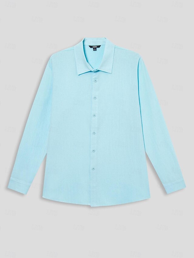  Voor heren Overhemd linnen overhemd Zomer overhemd Strand Kleding Overhemd met knopen Effen Casual Dagelijks blauw Lange mouw Revers Lente & Herfst Kleding