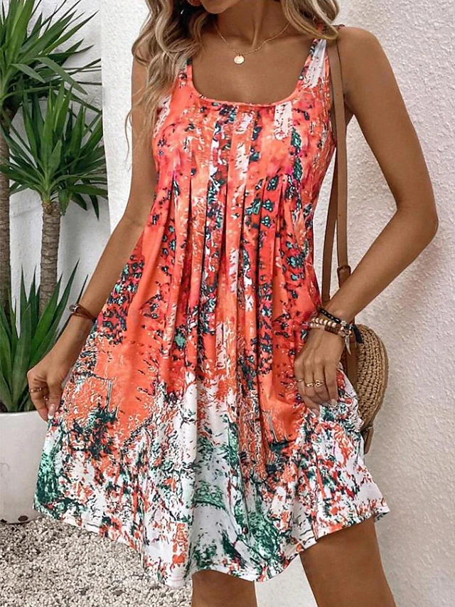 Women's Mini Dress Petite Dress T Shirt Dress Tee Dress Shift Dress Tank Dress Bohemia Stylish Sexy Vacation Casual Beach Regular Fit Floral Sleeveless U Neck Colourful Light Purple Purple 17