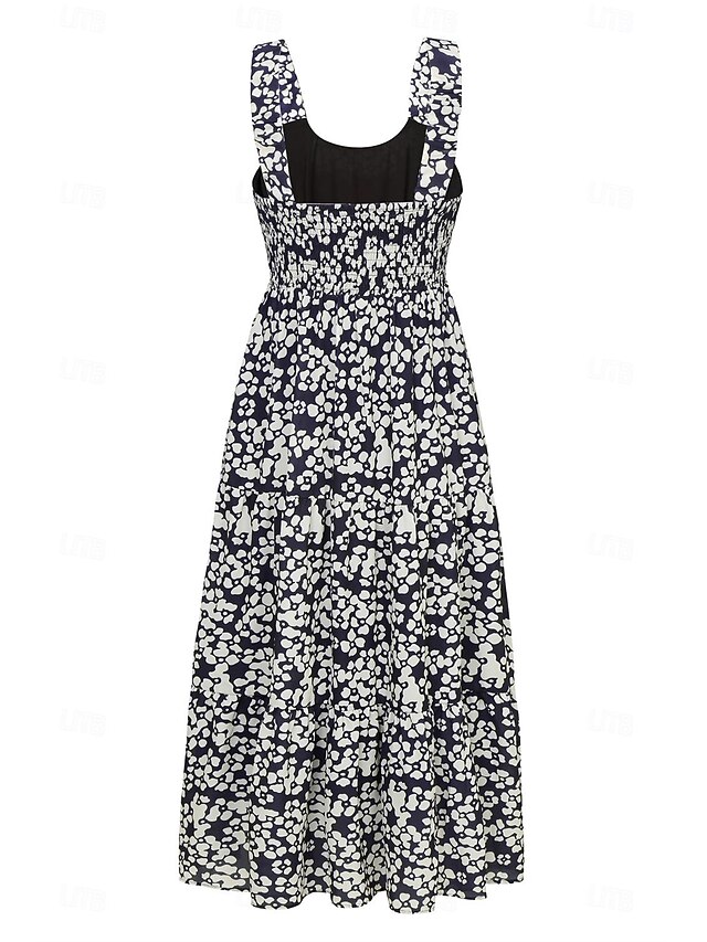 Starfish Print Sleeveless Square Neckline Back Tie-up Vacation Maxi Dress