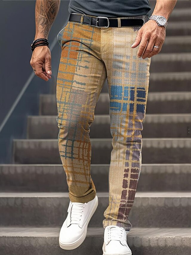  Per uomo A quadri Color Block Collage pantaloni della tuta Vita normale Formale Informale Stampa 3D Estate Primavera Autunno inverno Giallo