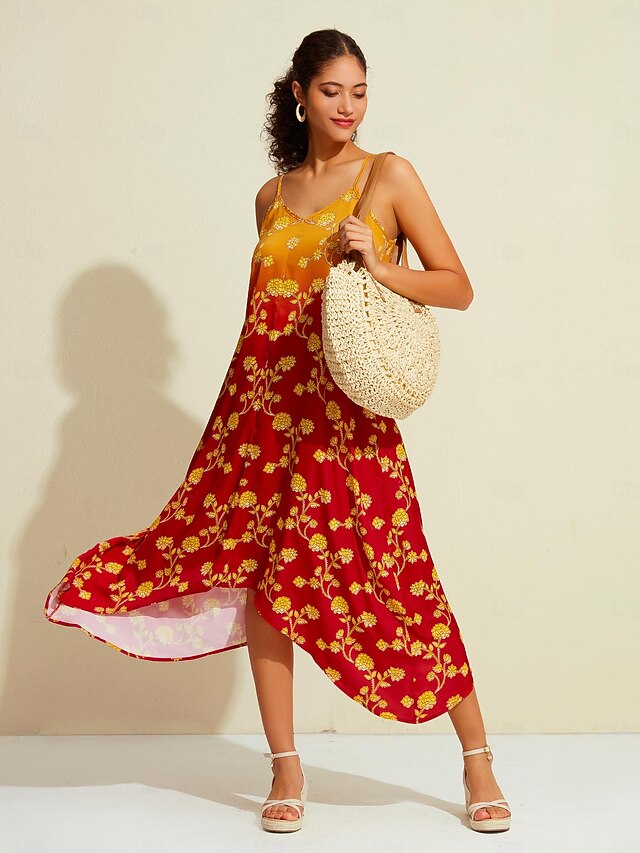 Spaghetti Strap V-neck Chiffon Irregular Ruffled Dress