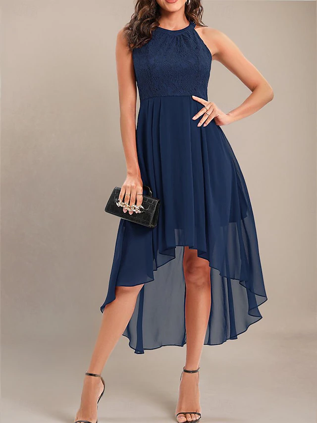 Women's Midi Dress Chiffon Dress A Line Dress Elegant Formal Wedding Party Regular Fit Sleeveless Crew Neck Navy Blue Purple Summer 36