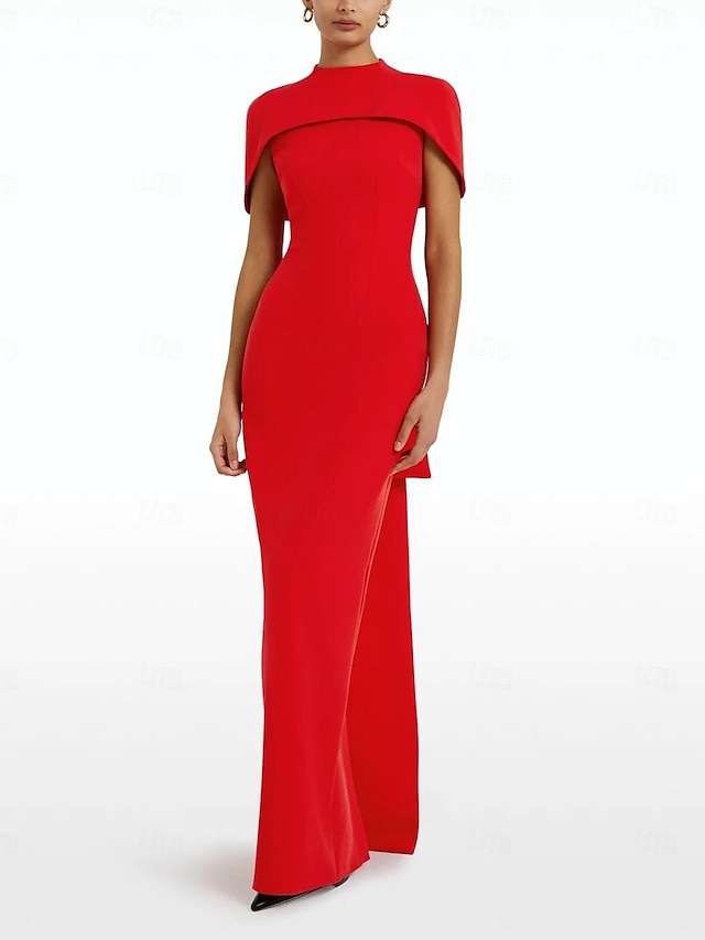  rotes Etui-Abendkleid, elegantes Kleid, formelle Schleppe, ärmellos, Rundhalsausschnitt, Stretch-Crêpe mit Schleife(n), 2025