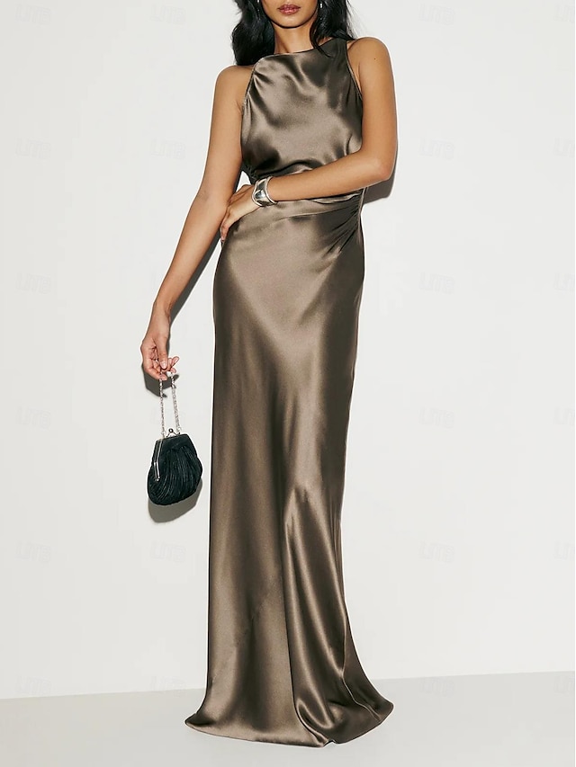  Sheath Wedding Guest Dresses Elegant Dress Formal Black Tie Floor Length Sleeveless Halter Neck Charmeuse Crisscross Back with Ruched 2025