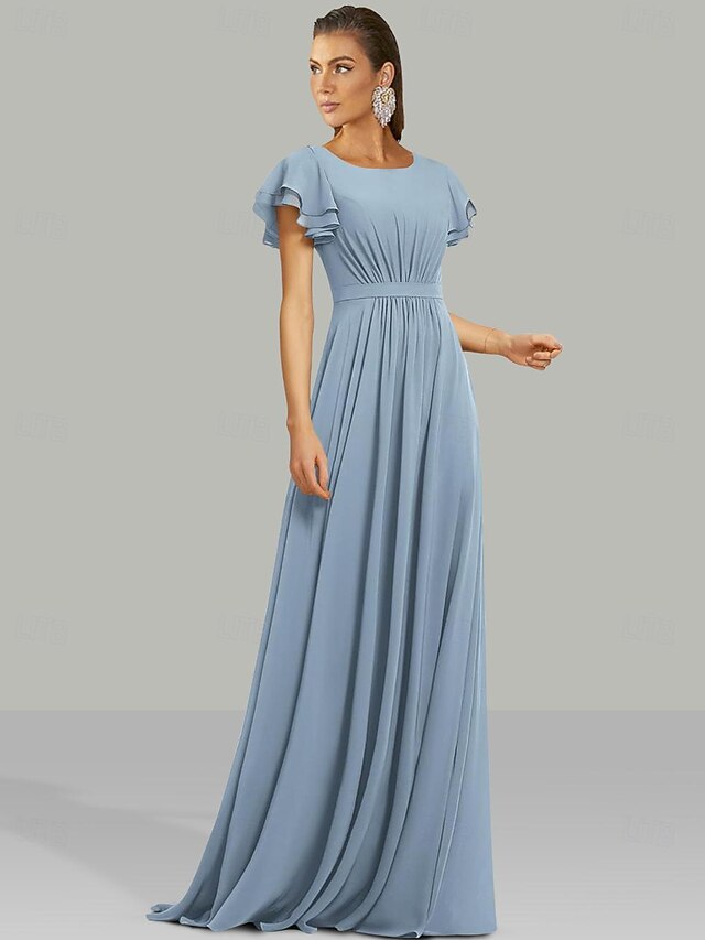 thumbnail image 2 of V Neck Half Sleeve A-line Prom Dress 2 of 10