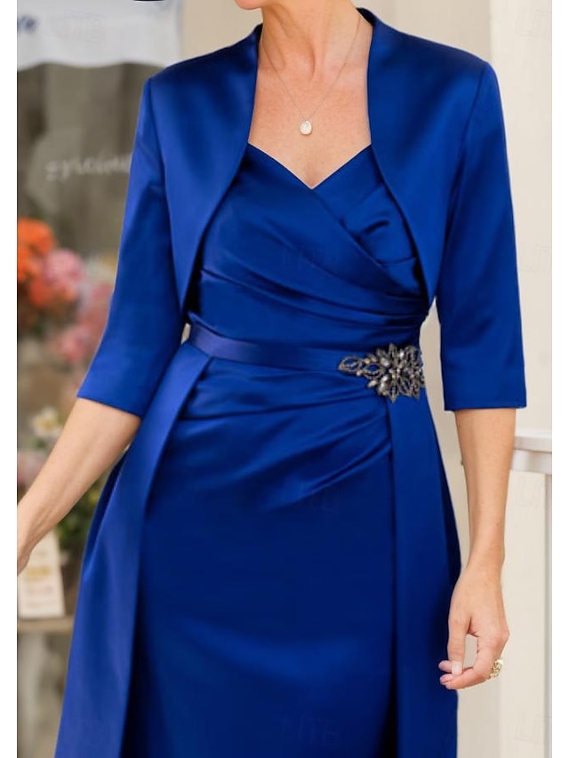 2 Pieces Knee Length Satin Mother Of The Bride Dress