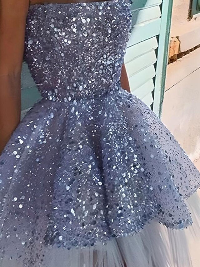 short evening dress with lantern sleeves, graduation dress sparkly homecoming dress c2591 main image 1