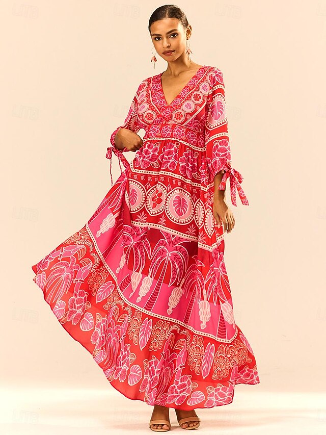 Pretty Bohemia Printed Half Sleeve V Neck Maxi Dress