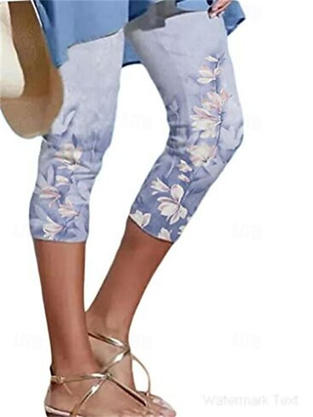  Women's Capri shorts Casual Daily Calf-Length Heart Floral Print Breathability Comfortable Inelastic Weekend Black 2# Black Blue Green Summer Regular Fit
