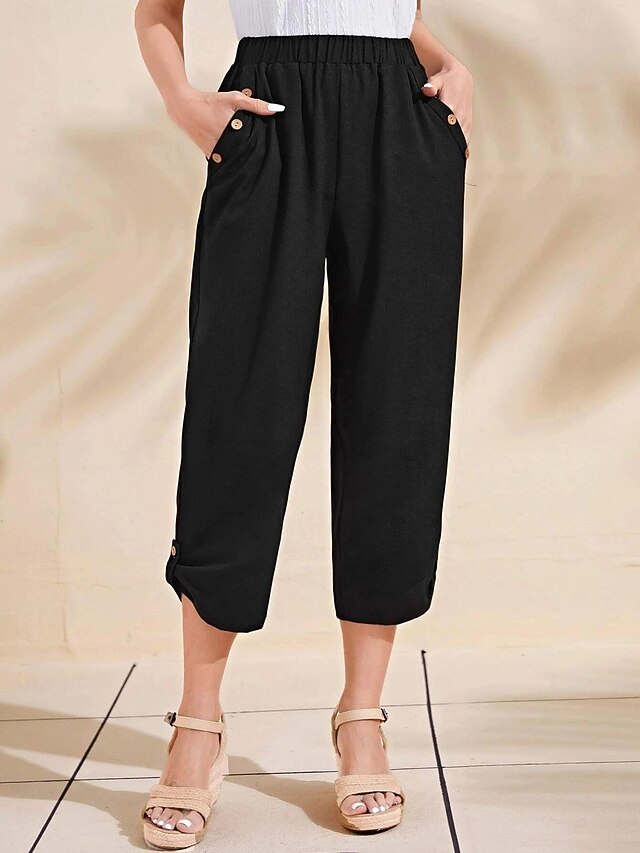 Women's Capri shorts Casual Daily Calf-Length Plain Side Pockets Breathability Comfortable Inelastic Weekend Black Summer Regular Fit 6