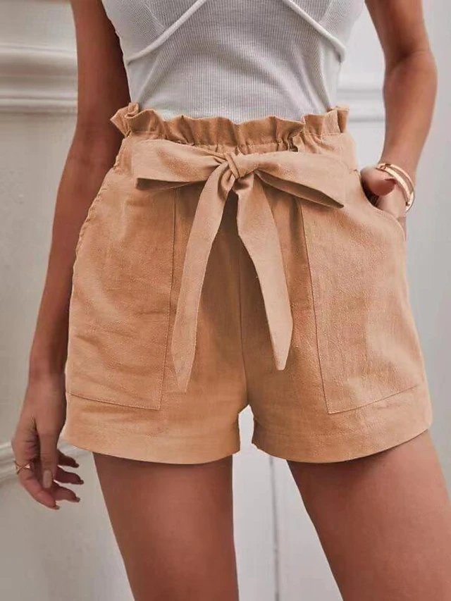 Women's Cotton Linen Shorts Shorts Fashion Short Plain Side Pockets Breathability Comfortable Inelastic Casual Daily White Red Navy Blue Khaki Summer Regular Fit 7