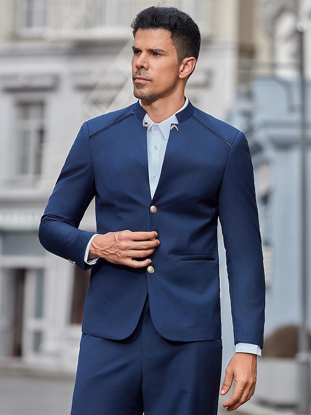 Dark Blue Men's Wedding Suits Solid Colored 2 Piece Fashion Business ...