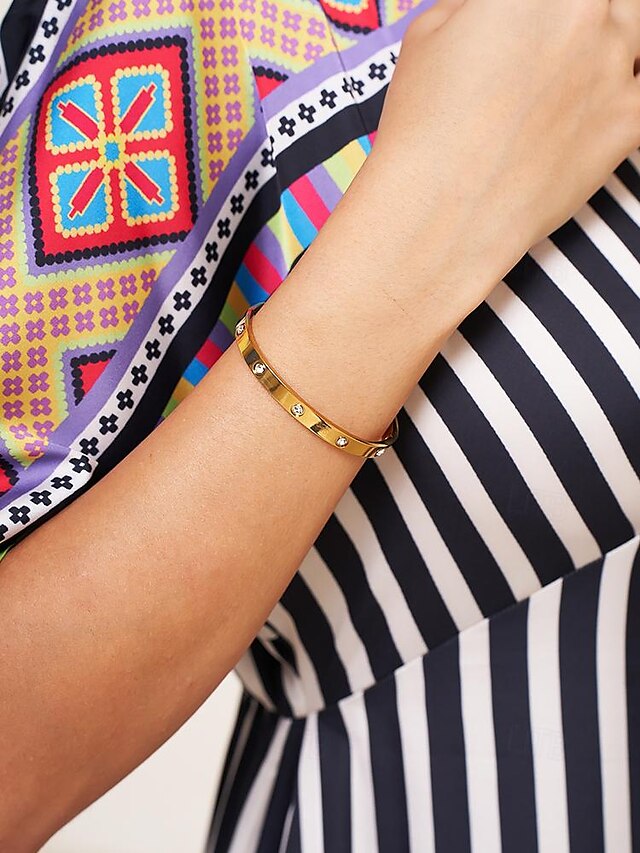  Mulheres Bracelete Prata Rosa Dourado Dourado Aço Titânio Elegante Moda