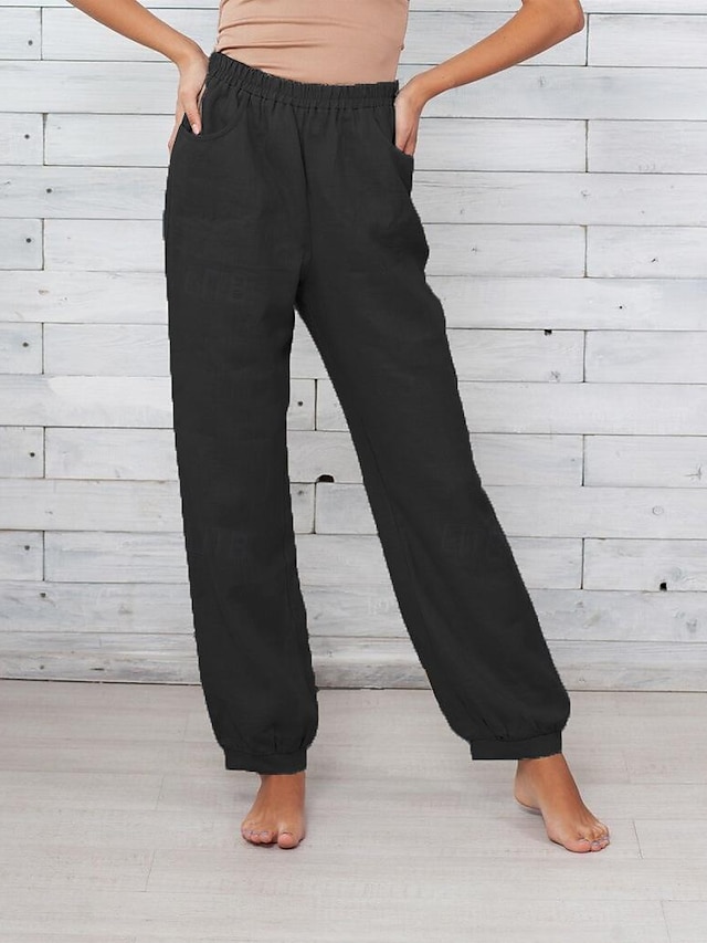  Dames Broeken Casual / Dagelijks Lang Effen Zijzakken Ademend Comfortabel Inelastisch Weekend Zwart Wit Khaki Grijs Lente zomer Normale pasvorm